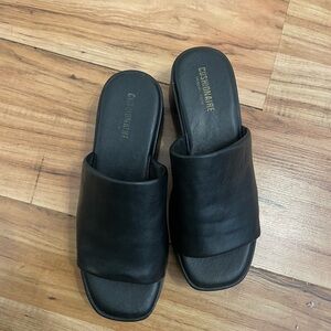 Black Leather Slide Sandals